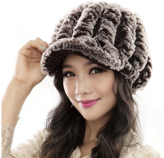 Skullies & Beanies Women Girls Fluffy Knit Hat Crochet Winter Warm Snow Cap with Visor - B - CP12O5FKROA $10.16