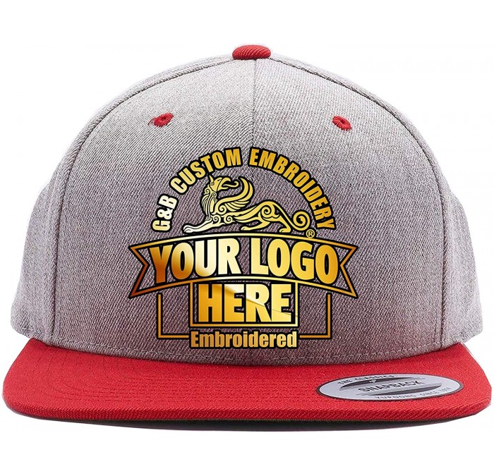 Baseball Caps Custom Hat. 6089 Snapback. Embroidered. Place Your Own Text - Heather/Red - C9188Z92DMR $61.65