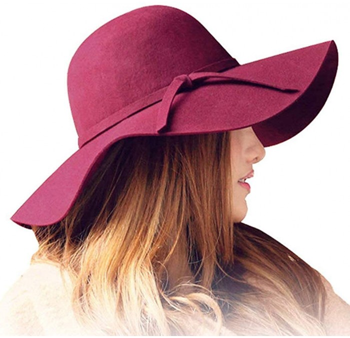 Bucket Hats Women's Winter Vintage Hat 100% Wool Felt Cloche Bucket Bowler Hat Fedora Hat with Cross Strap - Burgundy - C318W...