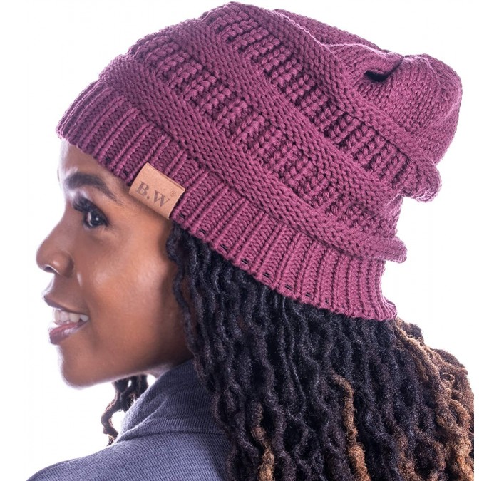 Skullies & Beanies Women's Winter Hat - Slouchy Beanie Satin Lined Hat for Women - 002-burgundy - C4193QL3940 $16.09