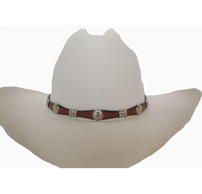 Cowboy Hats Western Hat Band 46 - Leather with Round & Square Conchos & Buckle - Brown - CX11KQL2V3J $33.01