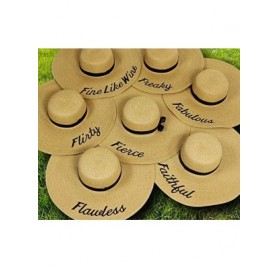 Sun Hats Custom Womens Floppy Sun Straw Hat - Embroider Your Own Words- Wide Brim - Khaki + Band - CV183KSI3HY $42.54