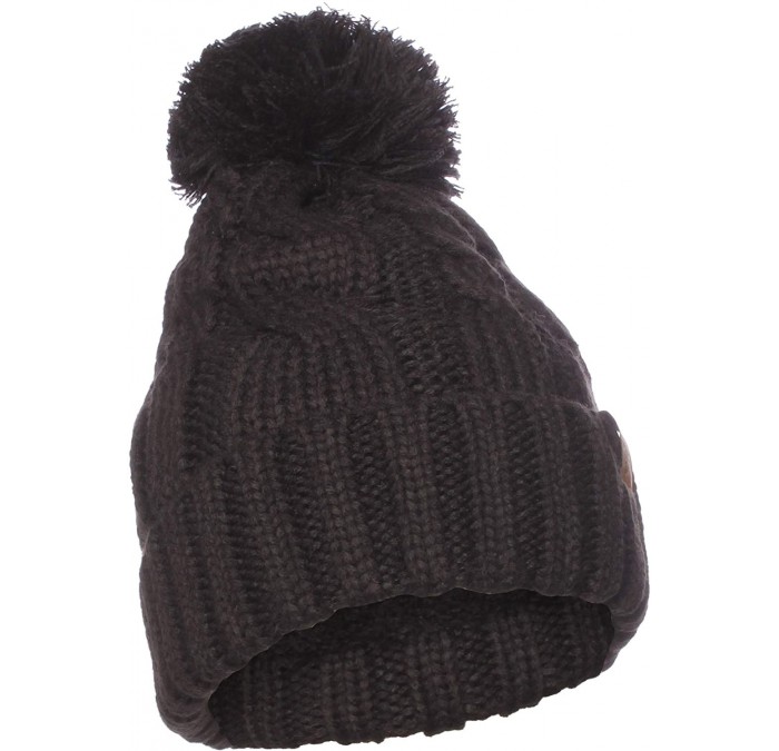 Skullies & Beanies Women Chunky Soft Strech Cable Knit Pom Pom Beanie Sherpa Fleece Lined - Midnight Black - CT18KIOYEG4 $10.06