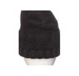 Skullies & Beanies Women Chunky Soft Strech Cable Knit Pom Pom Beanie Sherpa Fleece Lined - Midnight Black - CT18KIOYEG4 $10.06