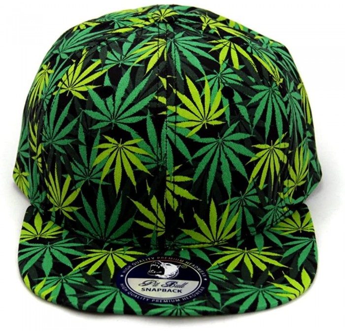 Baseball Caps Marijuana Weed Leaf Cannabis Snapback Hat Cap - All Over Green - CW121QXYHHN $26.40