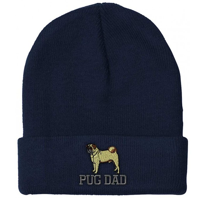 Skullies & Beanies Beanie for Men & Women Dog Pet Pug Dad Embroidery Acrylic Skull Cap Hat 1 Size - Navy - CC18A9D2HS0 $10.66