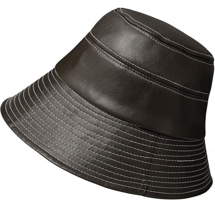 Bucket Hats Women's Rain Hats Waterproof Lightweight Leather Black Bucket Style Hat Cap Wide Brim Bucket Hat Rain Cap - Brown...