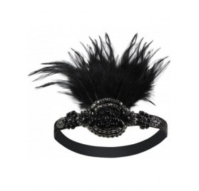 Headbands Black Beaded Flapper Headband Inspired Great Gatsby 1920s Headpiece Accessories Feather Vintage - Black - CT12NA55M...