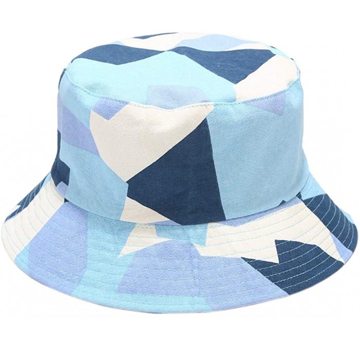 Bucket Hats Reversible Cotton Bucket Hat Multicolored Fisherman Cap Packable Sun Hat - Blue Square - CO197Y3E9XD $26.24