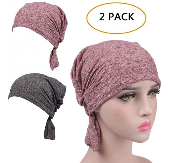 Skullies & Beanies Ruffle Chemo Turban Hair Loss Cap Cancer Slouchy Beanie Muslim Abbey Headband - Red&grey - CQ18M036RD8 $26.57