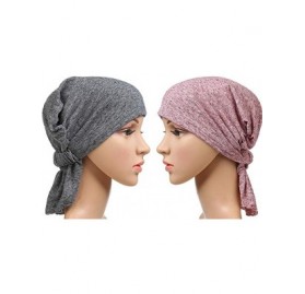 Skullies & Beanies Ruffle Chemo Turban Hair Loss Cap Cancer Slouchy Beanie Muslim Abbey Headband - Red&grey - CQ18M036RD8 $15.44