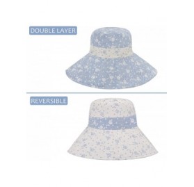 Sun Hats Womens 5'' Super Wide Brim Sun Hats Summer UPF 50+ Beach Hat Foldable Floppy Rose Cap - Blue - CX18Q5N4KAX $8.35