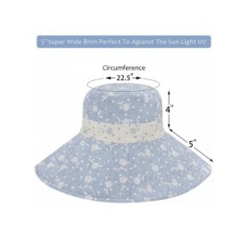 Sun Hats Womens 5'' Super Wide Brim Sun Hats Summer UPF 50+ Beach Hat Foldable Floppy Rose Cap - Blue - CX18Q5N4KAX $8.35