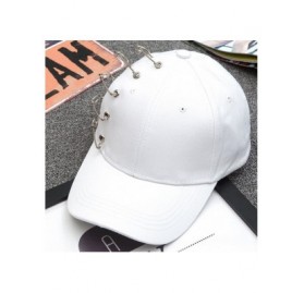 Baseball Caps Women's Iron Ring Pin Retro Baseball Cap Trucker Hat - 5 Needle White - CU186NZQOHS $13.54