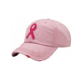 Baseball Caps Women's Breast Cancer Awareness Pink Ribbon Logo Hope Shredded Baseball Hat Cap - Pink - C417YXDHZ6H $10.44