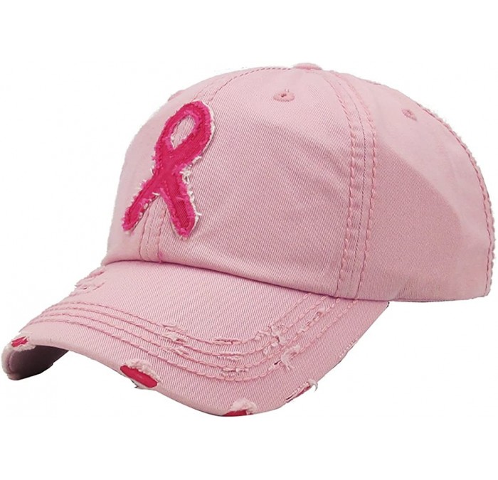 Baseball Caps Women's Breast Cancer Awareness Pink Ribbon Logo Hope Shredded Baseball Hat Cap - Pink - C417YXDHZ6H $26.80