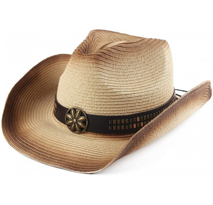 Cowboy Hats Adult Sun Straw Western Cowboy Hat Colored - Rice - CL182L2AHCS $42.63