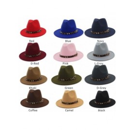 Fedoras Women's Wide Brim Felt Fedora Panama Hat with Leopard Belt Buckle - Red - CS18IZUTS6Q $14.81