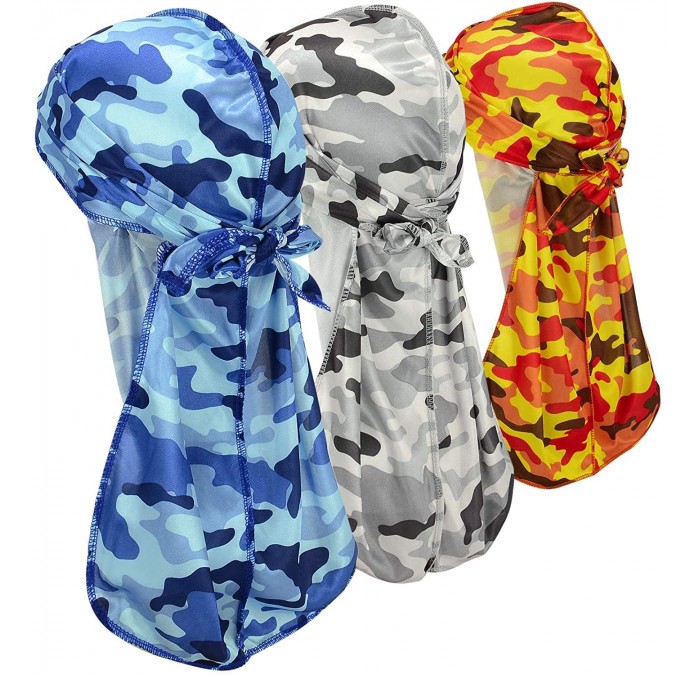 Skullies & Beanies Satin Silky Durag Long Tail Headwraps Soft Beanies for Men Women - Camouflage Set 5 - C618UZWWD8S $21.90