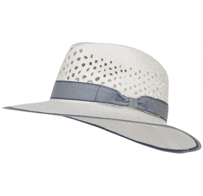 Fedoras Denim Band Straw Panama Hat - White - CI12ENSBADL $64.88