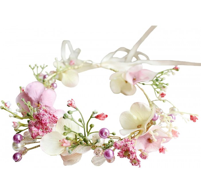 Headbands Adjustable Flower Headband Floral Garland Crown Halo Headpiece Boho with Ribbon Wedding Festival Party - 2 - CH18NI...