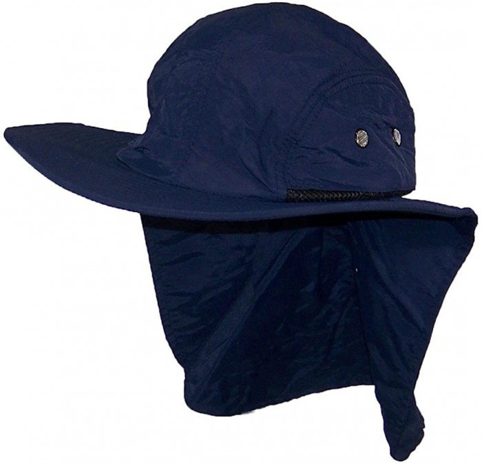 Sun Hats Men/Women Wide Brim Summer Hat with Neck Flap (One Size) - Navy - CW183IGMMX9 $17.28