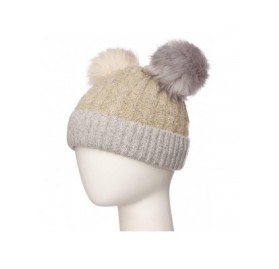 Skullies & Beanies Women's Double Pom Pom Beanie Warm Winter Knit Hat Cute Animal Look - Faux Fur Double Pom - Beige Grey - C...