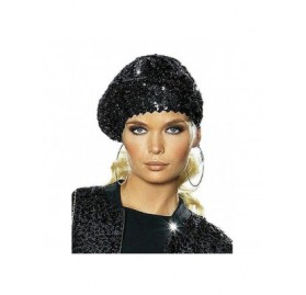 Berets Women's Fashion Fun Sparkle Sequins Shimmer Stretch Beret Beanie Hat - Black - CU12J28GSG7 $9.64