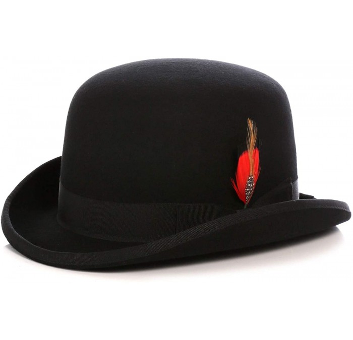 Fedoras Premium Lined Wool Clockwork Orange Style English Bowler Derby Hat - Black - CB11XOIIY2N $76.81