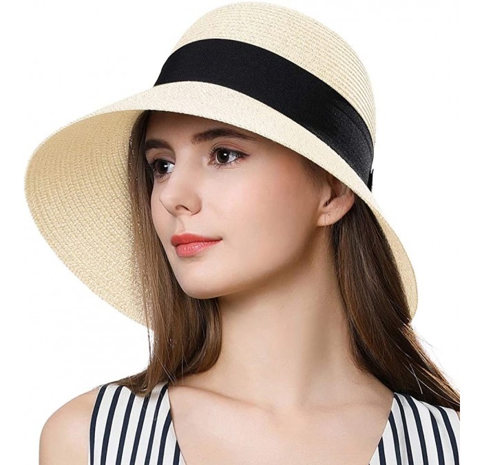 Bucket Hats Large Head Women Packable Wide Brim SPF Sun Hat Bucket Travel Summer Chin Strap 58-60cm - Beige_69087 - CJ18SO8T3...