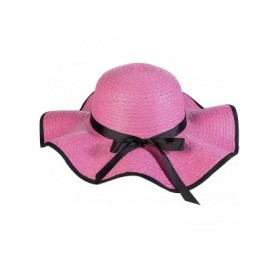 Sun Hats Womens Fashion Sun Hat Summer Beach Bowknot Wide Brim Flodable Packable Outdoor Sunscreen Straw Hat - Hot Pink - CF1...
