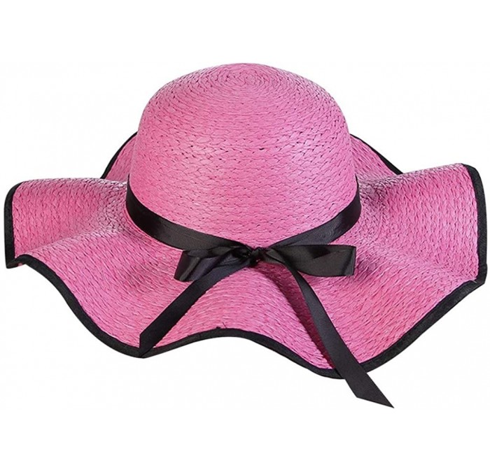 Sun Hats Womens Fashion Sun Hat Summer Beach Bowknot Wide Brim Flodable Packable Outdoor Sunscreen Straw Hat - Hot Pink - CF1...