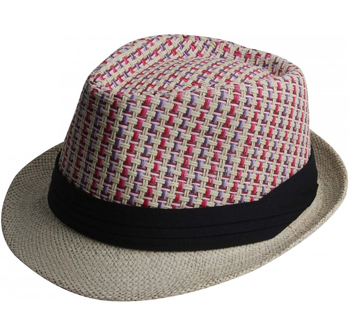Fedoras Fedora Hats for Men & Women Tribly Short Brim Summer Paper - 08 - Beige - CA18W5ZL9X4 $8.63