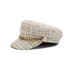 Newsboy Caps Women Plaid-Tweed Newsboy-Baker-Boy Hat Captain-Sailor Fisherman Hat Peaked-Beret with Chain - White - CG18ZDL3L...