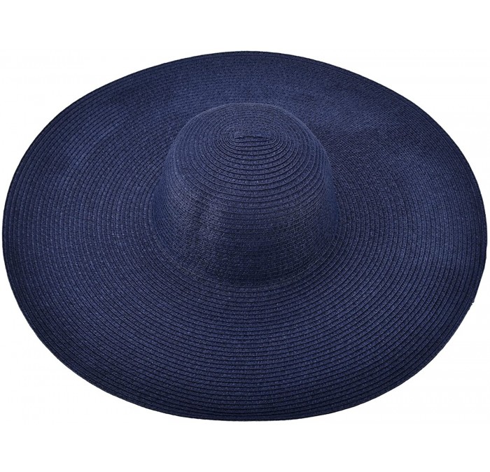 Sun Hats 6.7" Womens Church Kentucky Derby Wide Brim Straw Summer Floppy Sun Hat A330 - Navy Blue - CF12FITW6CJ $37.89