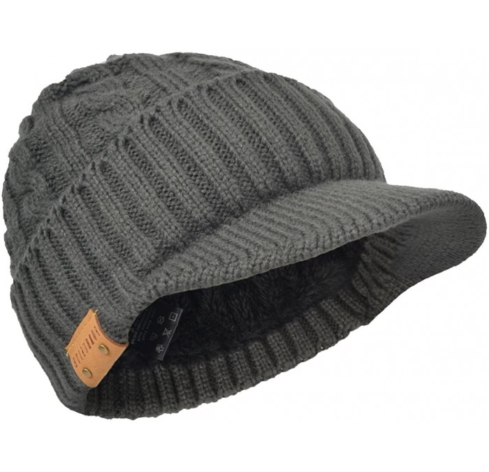 Skullies & Beanies Retro Newsboy Knitted Hat with Visor Bill Winter Warm Hat for Men - Cable-grey-1 - CA18LGNSUE6 $21.76