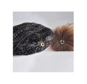 Skullies & Beanies Winter Hats Beanie for Women Lined Slouchy Knit Skiing Cap Real Fur Pom Pom Hat for Girls - CD18UKU8T2K $1...