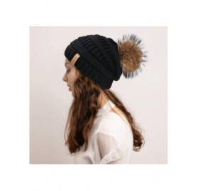 Skullies & Beanies Winter Hats Beanie for Women Lined Slouchy Knit Skiing Cap Real Fur Pom Pom Hat for Girls - CD18UKU8T2K $1...