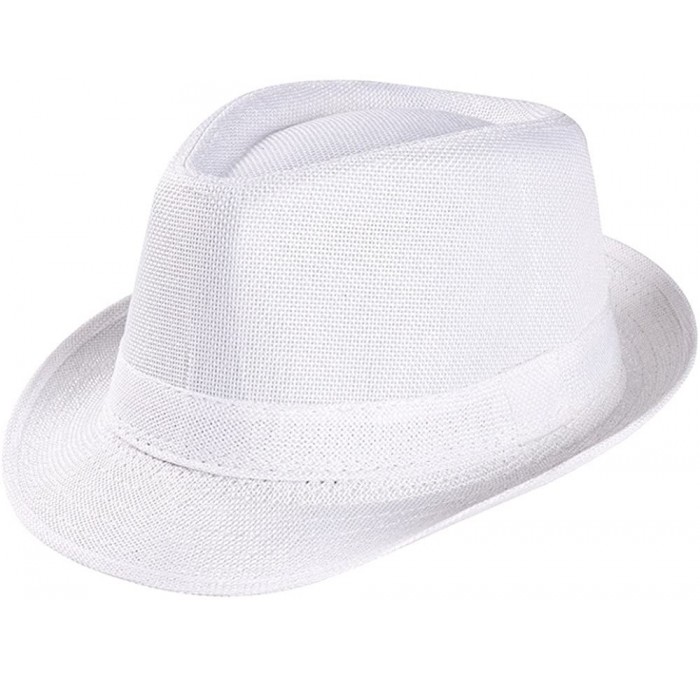 Sun Hats 2019 Unisex Trilby Caps Gangster Cap Beach Sun Straw Hat Band Sunhat Solid Color Relaxed Adjustable - White - C018QM...