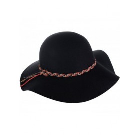 Bucket Hats Exclusive Women's Felt Braided Trim Floppy Wool Hat - Black - CJ1274IMIBB $22.26
