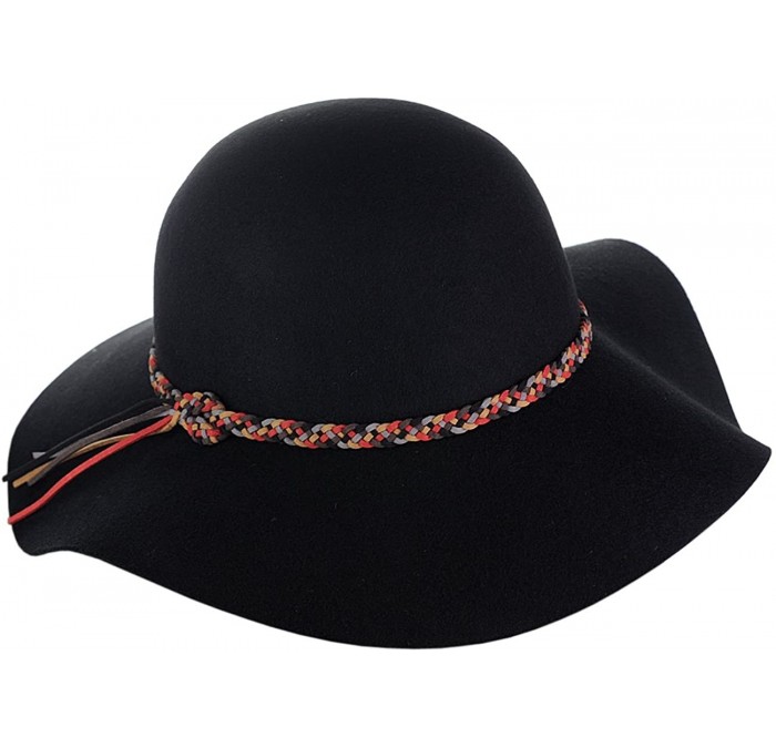 Bucket Hats Exclusive Women's Felt Braided Trim Floppy Wool Hat - Black - CJ1274IMIBB $45.08