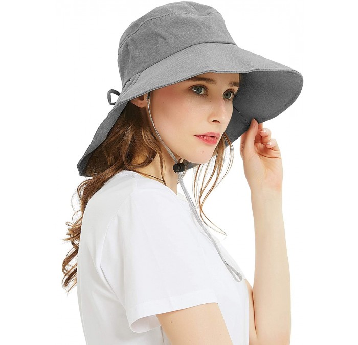 Bucket Hats Bucket Hats for Women- Wide Brim UV Protection Sun Hat Packable Outdoor Beach Caps with Chin Strap - Type 1- Gray...