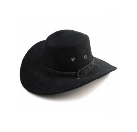 Cowboy Hats Men's Boys Western Cowboy Faux Felt Outback Hat with Drawstring for Party Fancy Dress - Black - C518CNTS6LO $8.23