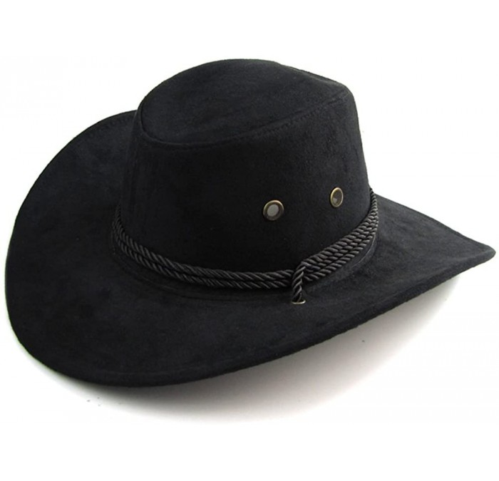 Cowboy Hats Men's Boys Western Cowboy Faux Felt Outback Hat with Drawstring for Party Fancy Dress - Black - C518CNTS6LO $22.62