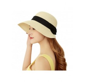 Sun Hats Woman Summer Beach Hat Straw Panama Sun Hats for Women Outdoor Cap - Off-white - CI18R4U5MLZ $18.36