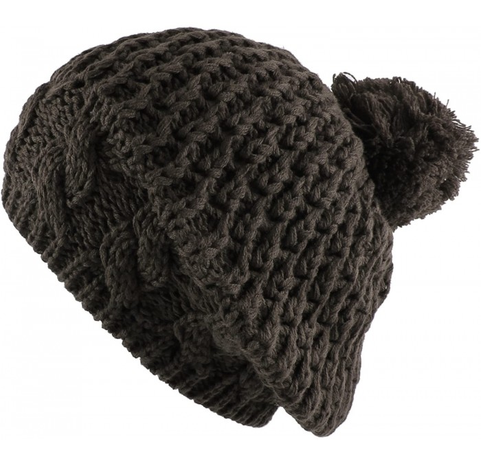 Berets Thick Crochet Knit Pom Pom Beret Winter Ski Hat - Charcoal - CY11QCV3OVF $11.00