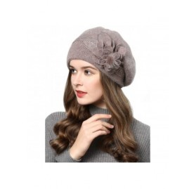 Berets French Style Beret Hat for Womens Rabbit Hair Knit Artist Hat Thick Lined Classic Warm Casual Hat - Khaki - CK1924M257...