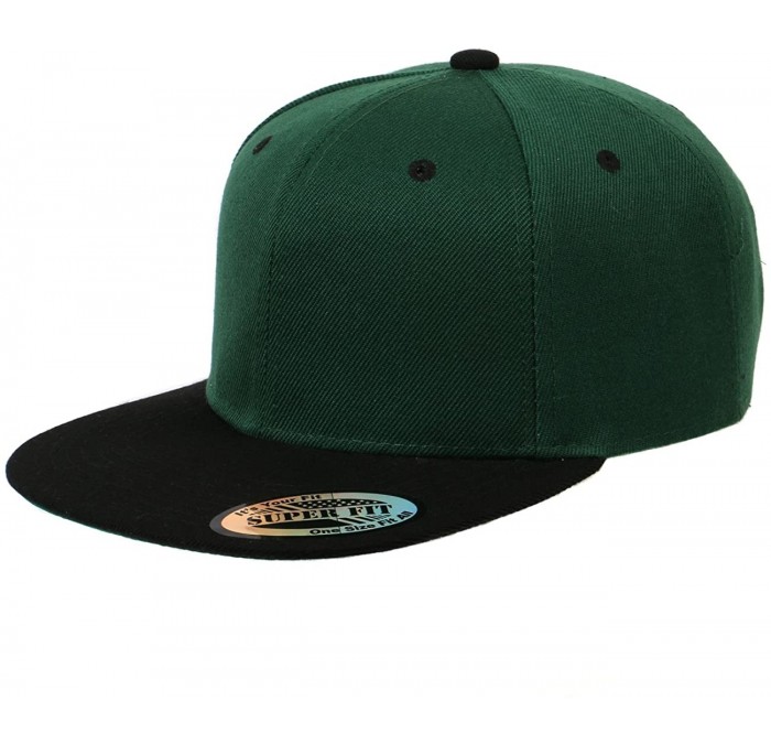 Baseball Caps Blank Adjustable Flat Bill Plain Snapback Hats Caps - Dark Green/Black - CS11LHGWYP7 $17.93