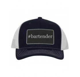 Baseball Caps Bartender - Leather Hashtag Black Metallic Patch Engraved Trucker Hat - Navy\white - CU18Z9SZI8T $23.46