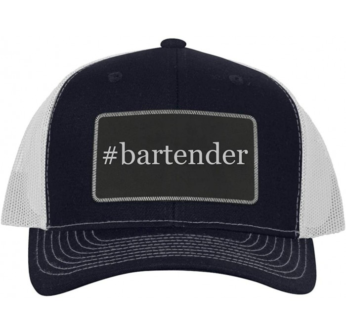 Baseball Caps Bartender - Leather Hashtag Black Metallic Patch Engraved Trucker Hat - Navy\white - CU18Z9SZI8T $40.82